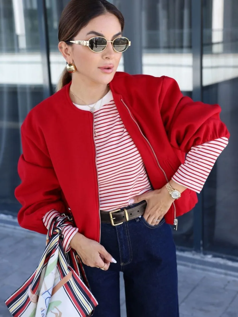 

Bomber Jackets Womens Jacket American Style Autumn Corduroy Panelled Baggy Artistic British Commuting Campus Female Badge Simple