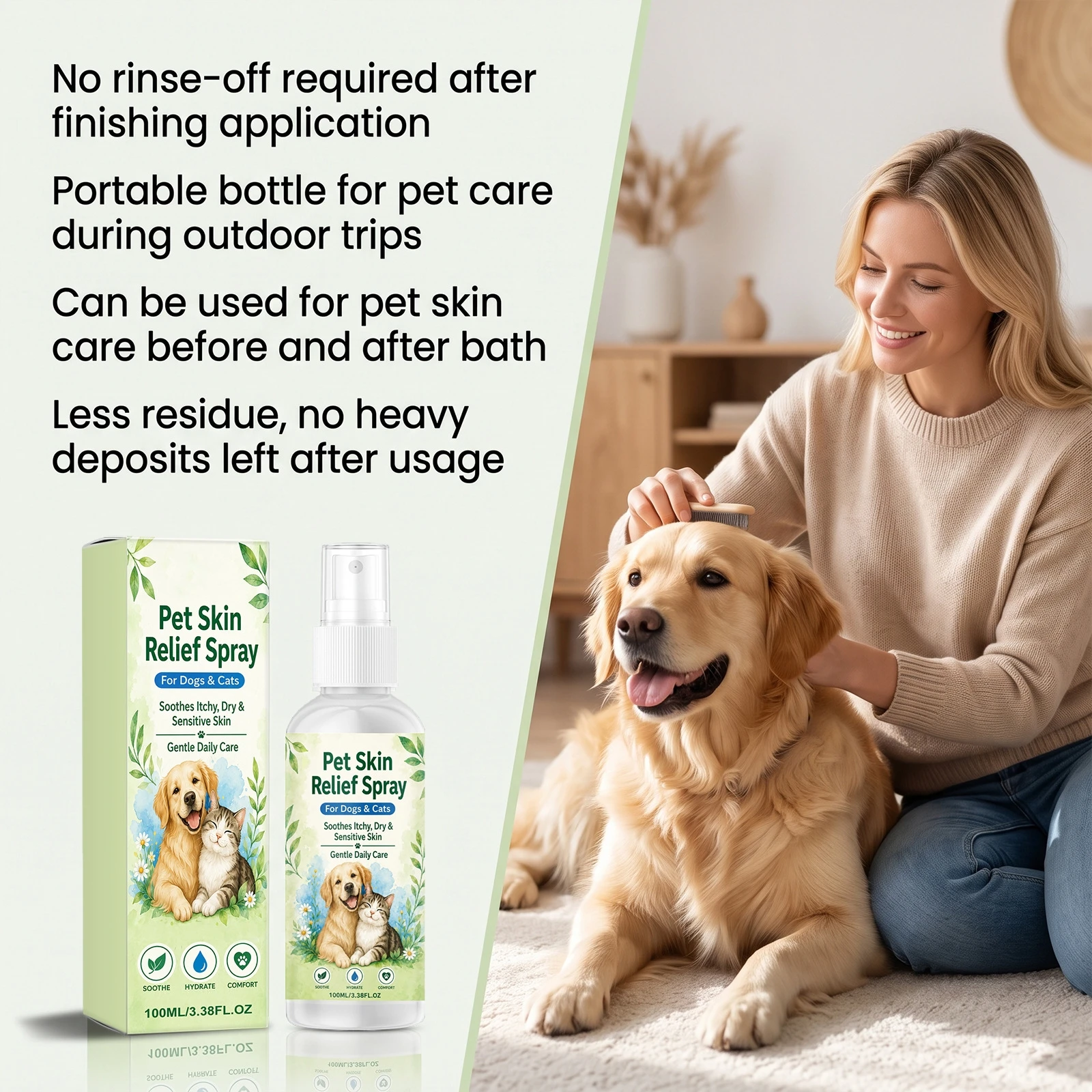 1pc Pet Grooming Mist Natural Plant Extract Gentle Skin Care Spray for Dogs Cats Deodorizing Hydrating Daily Care 100ml