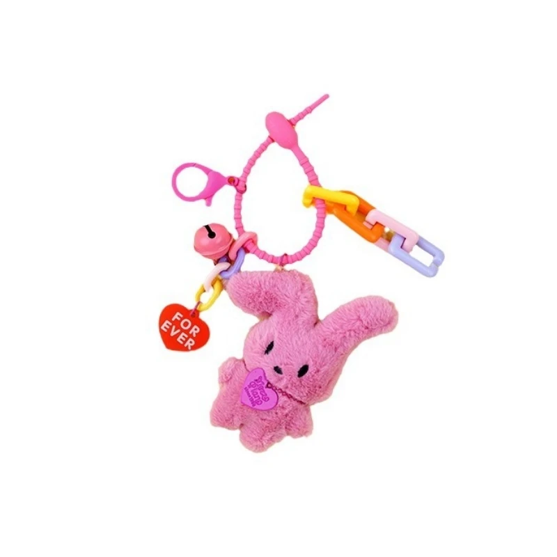 Kawaii Plush Rabbit Keychain Lovely Cartoon Bunny Heart Keyring Cute Bag Pendant Car Key Holder For Girl Gifts