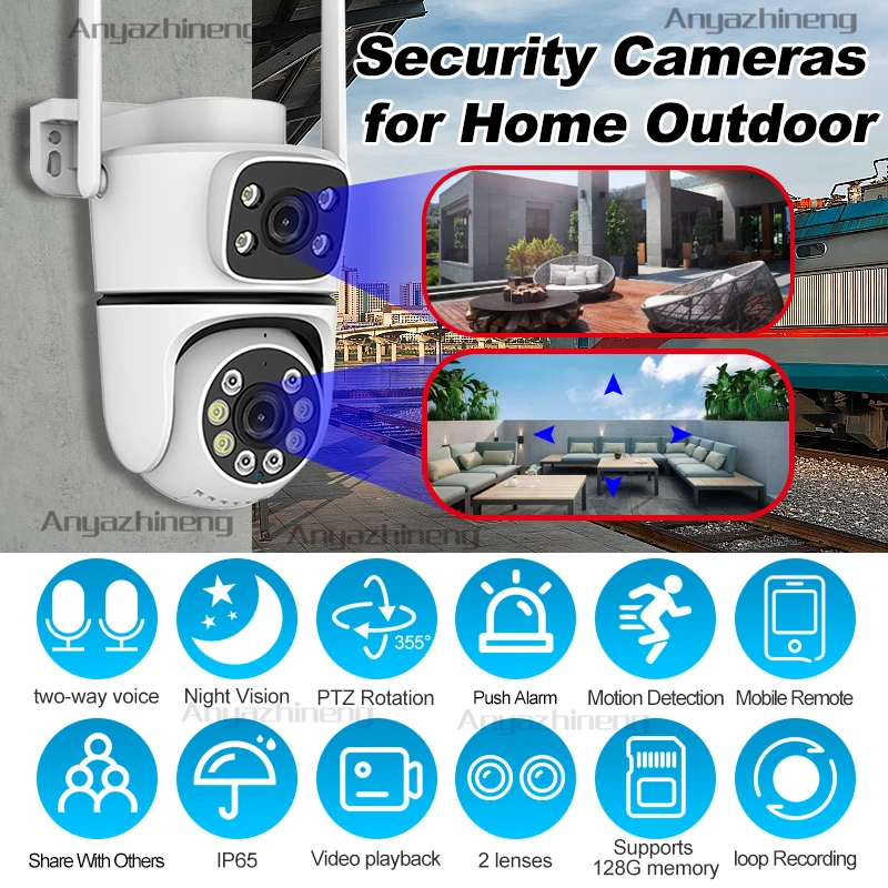 Home and outdoor/indoor CCTV camera with motion detection alarm, two-way audio, remote monitoring, infrared night vision, video