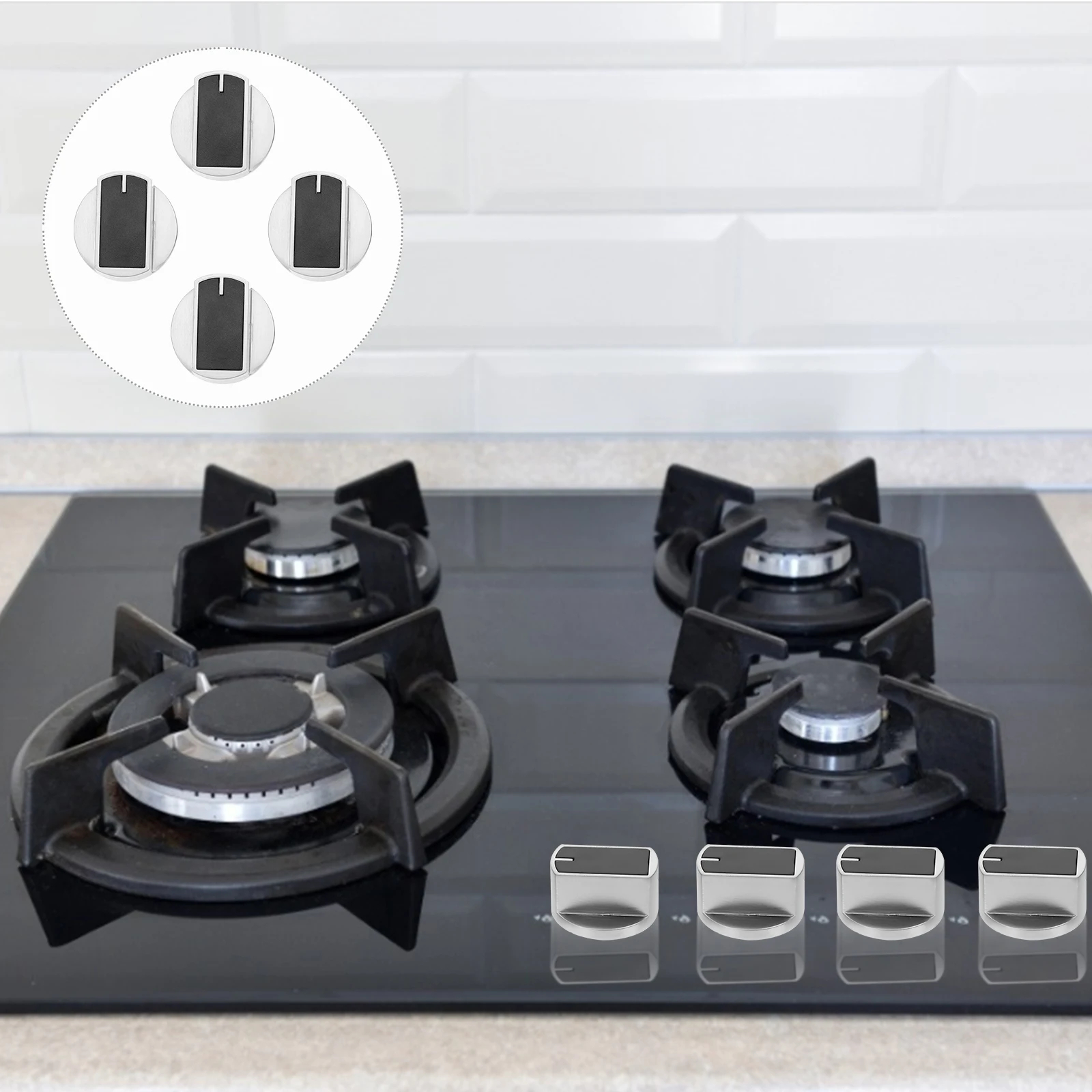 

4 Pcs Gas Stove Knob Replacement Cooker Metal Parts Zinc Alloy Burner Control Durable Construction Easy Install