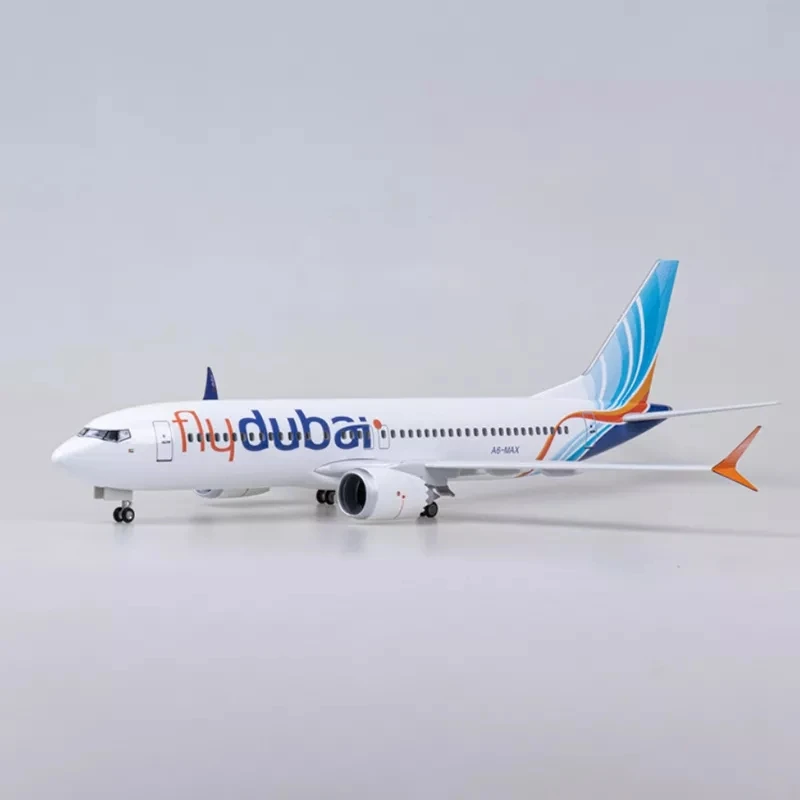 1/85 Scale 47CM Airplane B737 MAX Aircraft Fly Dubai Airline with LED Light(Touch or Sound Control) for Collection or Show