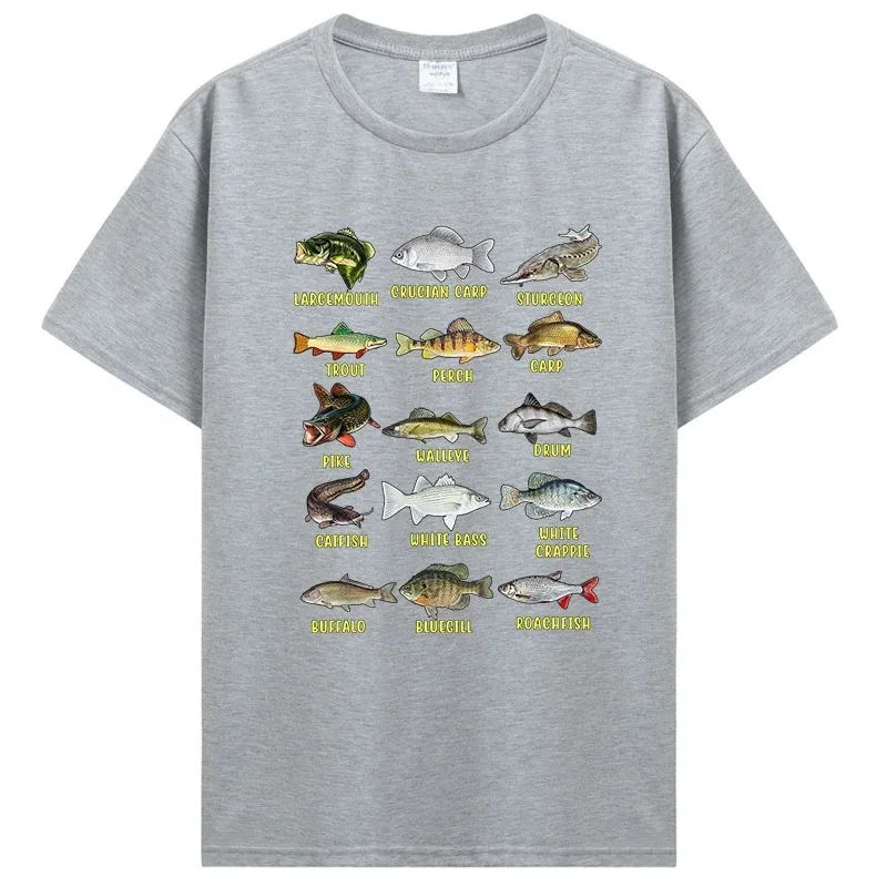 Types of Freshwater Fish Species Fishing TShirt Fishermen T-Shirt Men Cotton Tees Tshirt Harajuku Streetwear