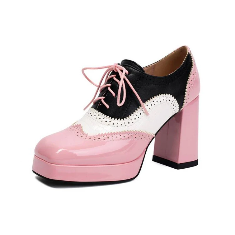 Pumps women shoes   Platform  Cross Straps  Big size  Fashion trend  Square toes  Mixed Colors  Retro  Banquets