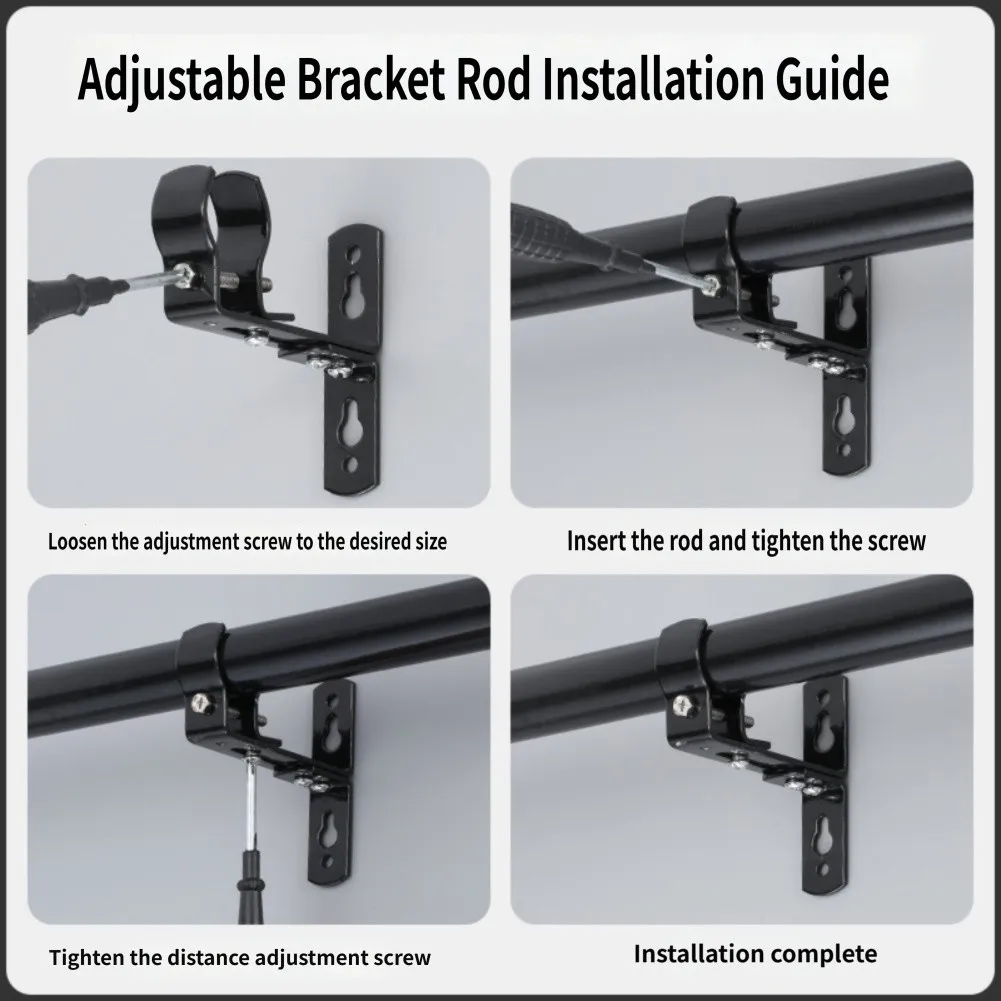 Adjustable Stainless Steel Curtain Rod Bracket Double Pole Fixed Support Wall Mount Hook For Home Bathroom Balcony Window Decor