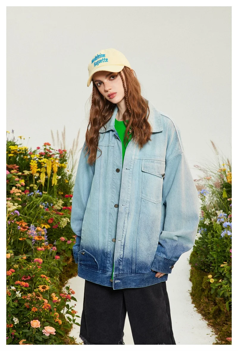 

2023 Spring and Autumn New Fashion Brand Washed Gradual Patchwork Denim Jacket Men and Women Lapel Small Fragrant Wind Coat Z777