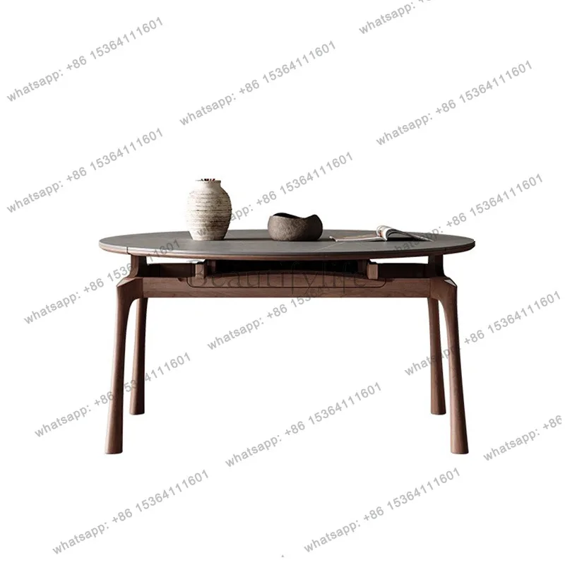 Minimalist telescopic slate dining table square and circle dual-purpose full support Nordic household small apartment solid wood