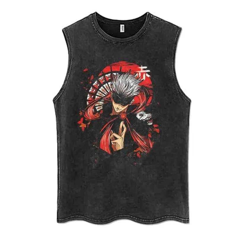 Streetwear Jujutsu Kaisen Anime Weste Männer Frauen Ärmellose Vintage Gewaschen Tank Tops Jacke Casual Tops Sommer Cosplay Y2k Kleidung