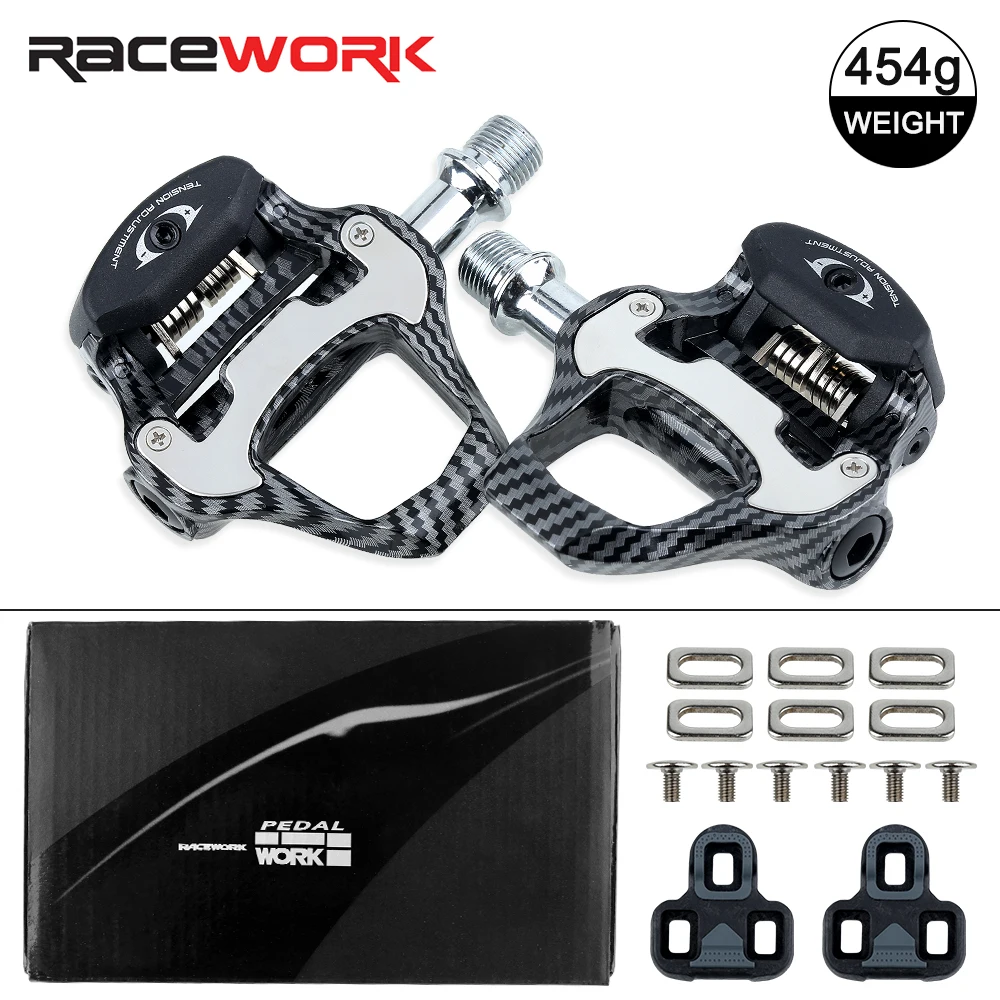 RACEWORK ultra light carbon fiber textured Racing bicycle pedal is suitable for SPD/Keo self-locking professional Bicycle pedal