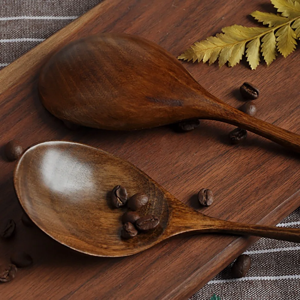Set di 2 cucchiai da minestra in legno artigianale in stile cinese Vintage, per cena, dessert per insalata, snack, riso, zuppa, frutta