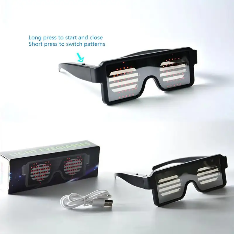 USB Charging LED Lighting Eyeglasses 4 Colors 10 Patterns Luminous Glasses For Halloween Bar KTV