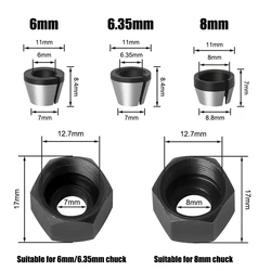 5Pcs 6mm 6.35mm 8mm Milling Cutter Collet Adapter Engraving Trimming Machine Chucks Trimmer Router Bit Nut Tool Accessories