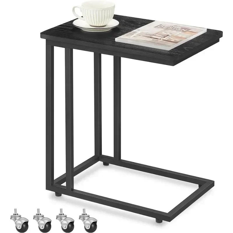 

End Table Shaped TV Tray with Metal Frame Rolling Casters for Coffee Laptop Industrial Side Table for Living Room Bedroom