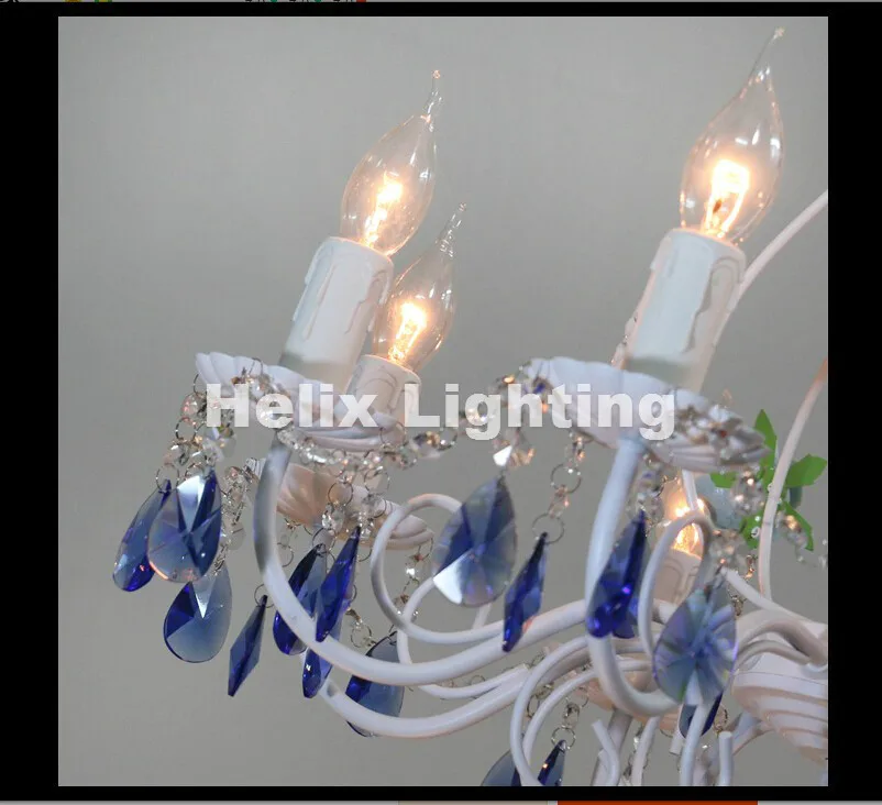 Newly White Blue Rose Style Chandelier Light Luxury Decorative Pendant Lamp Indoor Iron Crystal Chandelier Dining Room Lighting
