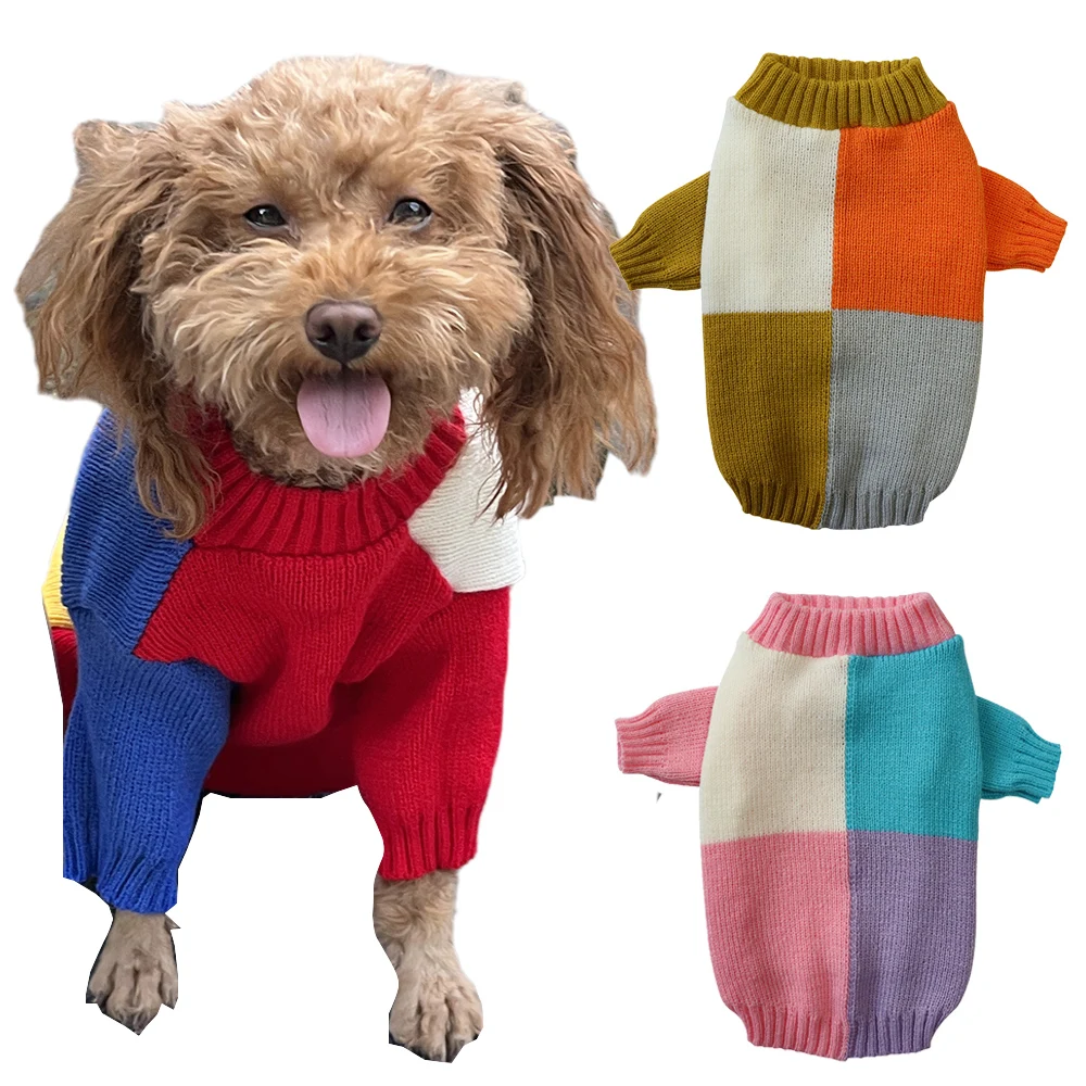 Suéter de colisión de Color a la moda para perros y gatos, jersey de cuello redondo para mascotas para perros pequeños, ropa para mascotas de primavera y otoño, sueter para perro