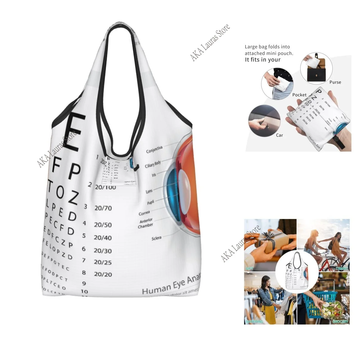 Shoulder Bag Funny Printed Snellen Chart Eye Exam Tote Ladies Handbag Tote Bag Reusable Large Bag