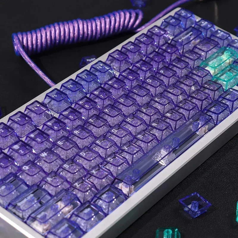 Purple Crystal Clear Keycaps Set 156 keys Cherry Profile Transparent Keycaps UV pad print For Mx Switches Mechanical Keyboard