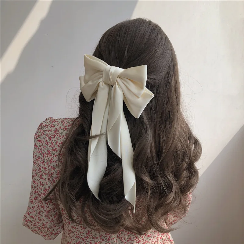 FFLACELL Fashion White Ribbon Big Bow Hairpin Korean High Quality Double Layer Spring Hairpin for Women Hair Accessories