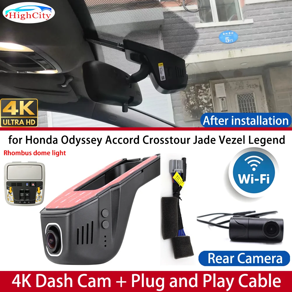 Dash Cam for Honda Odyssey Accord Crosstour Jade Vezel Legend 4K UHD DVR Wifi Camera Video Recorder Driving Recorder Dashboard