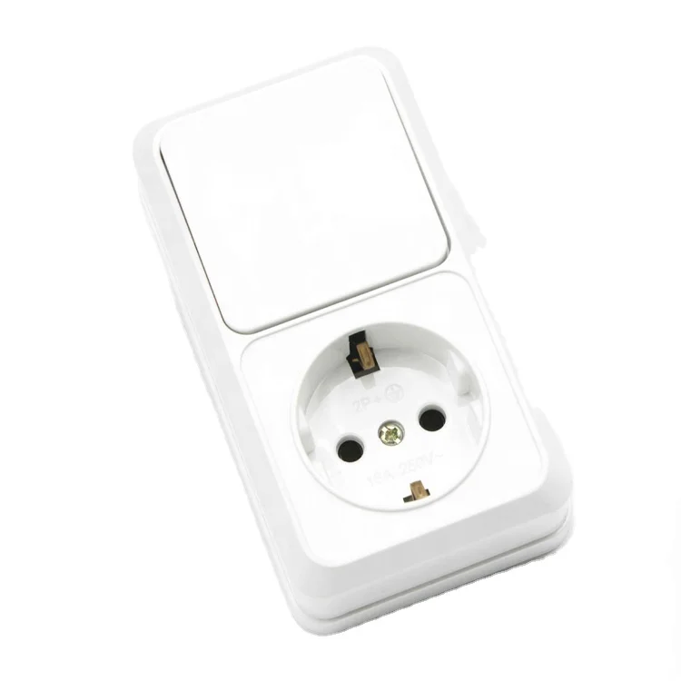 

1pcs Vertical model Surface type Wall Switch with Schuko Socket European Wall Switch + Socket with Grounding