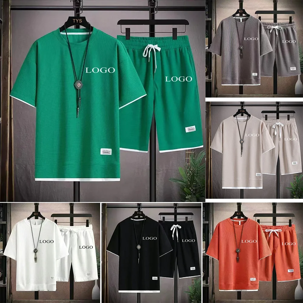 

2025 Your Own Design Brand Logo/Picture Personalized Custom Anywhere Men Women DIY Waffle Short Sleeve Set Fashion New