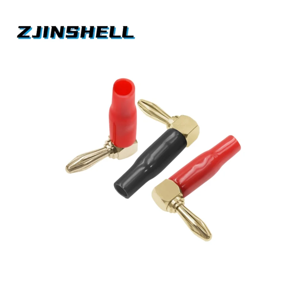 1PCS 4mm L-shaped Right Angle Banana Plug Soft Plastic Shell 90 Degree Banana Connector Red Black for Audio Video Speaker