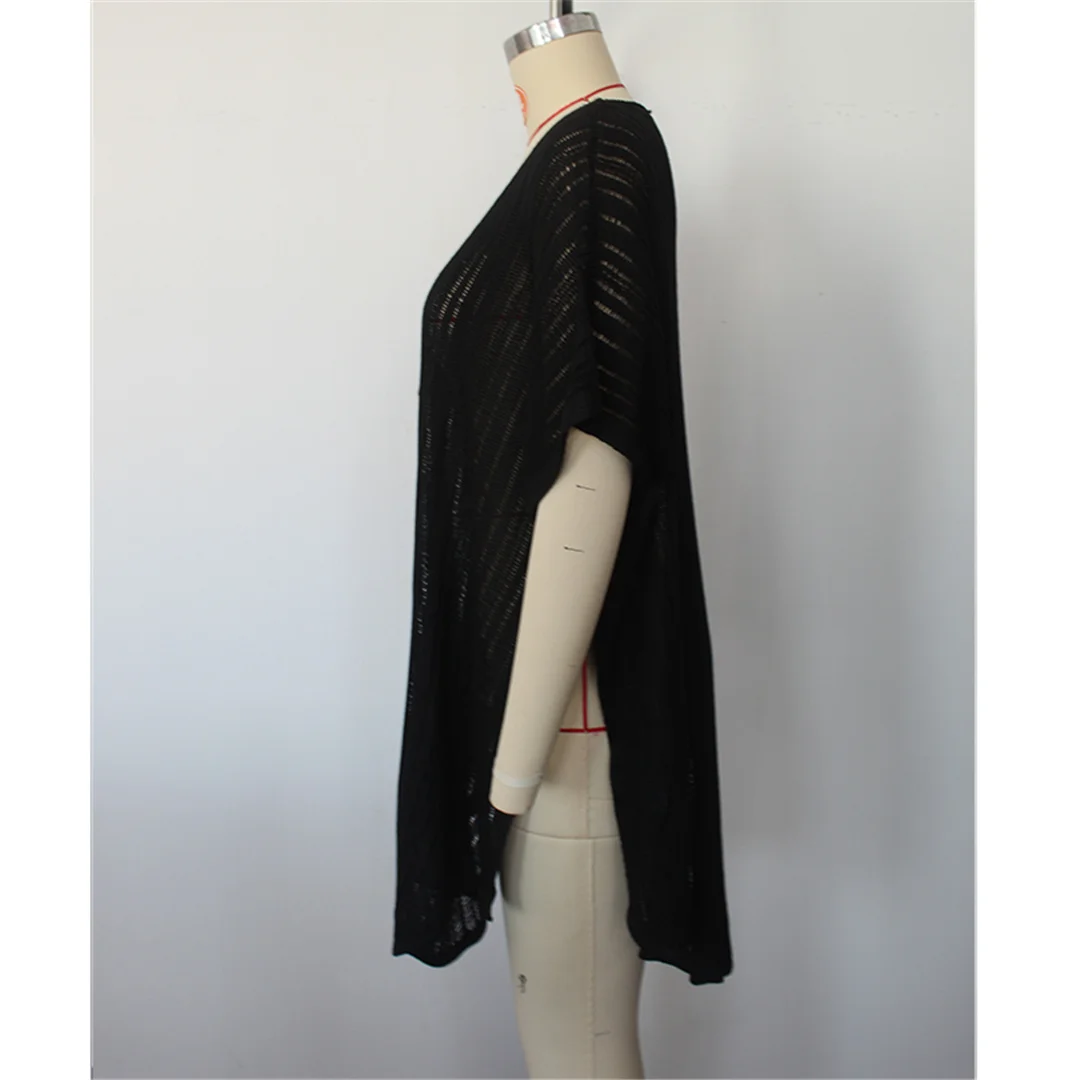 Neues, kurzärmeliges, einfarbiges, gehäkeltes Strick-Tunika-Strandkleid mit V-Ausschnitt, Strandkleid, Strandmode, Damen V8534 – Detail 14