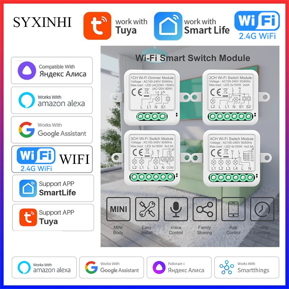 

Tuya 2.4G WIFI Smart Wireless Switch Remote Control Switch Module With Intelligent Voice Control For Alexa Google Home Assistant