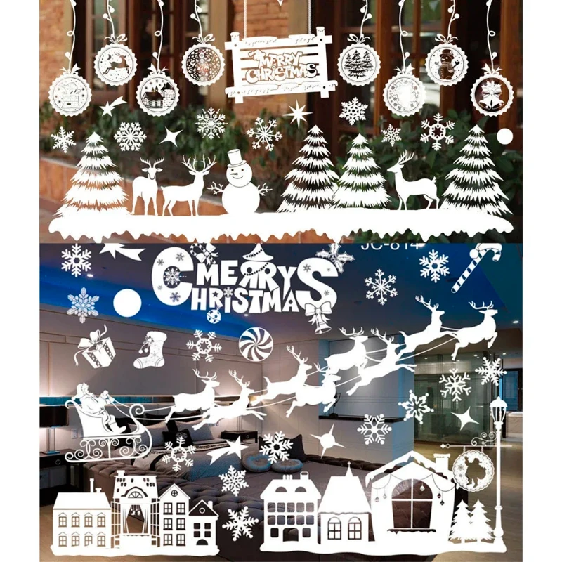 108 Stück Weihnachten Schneeflocke statische Fensteraufkleber dekorative Familie Kinderzimmer Wandspiegel Aufkleber für Urlaub Home Decor