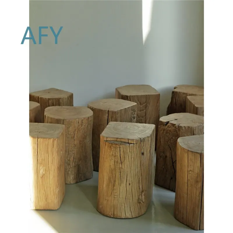 Solid Wood Stool for Vintage Style Home Decor Rustic Elm Wood Footstool Natural Tree Trunk Root Carving Eco Friendly Shoe
