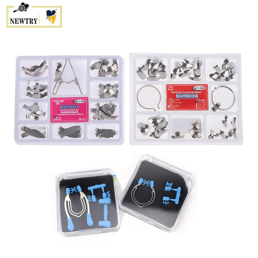 1 Box Dental Sectional Contoured Matrix Band NO.1.330 1.398 Oral Restorative Metal Tools With Spring Clip Rings Spreading Plier