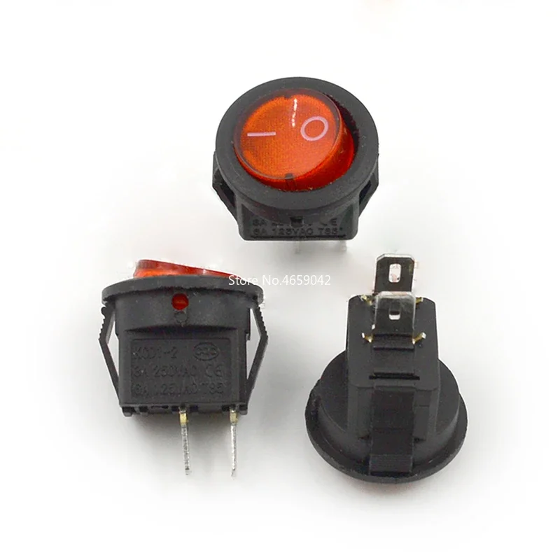 10pcs/lot Rocker Switch KCD11 KCD1-204 15mm AC 250V 6A 2 Pin Red Round ON/OFF SPST Snap in Mini Boat