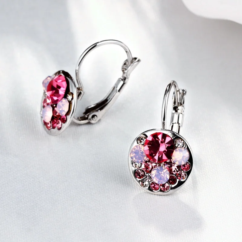Hot Selling Crystals Dangle Earring Silver Gold Color Bella Round Dorp Earrings For Women Party Wedding Bijoux