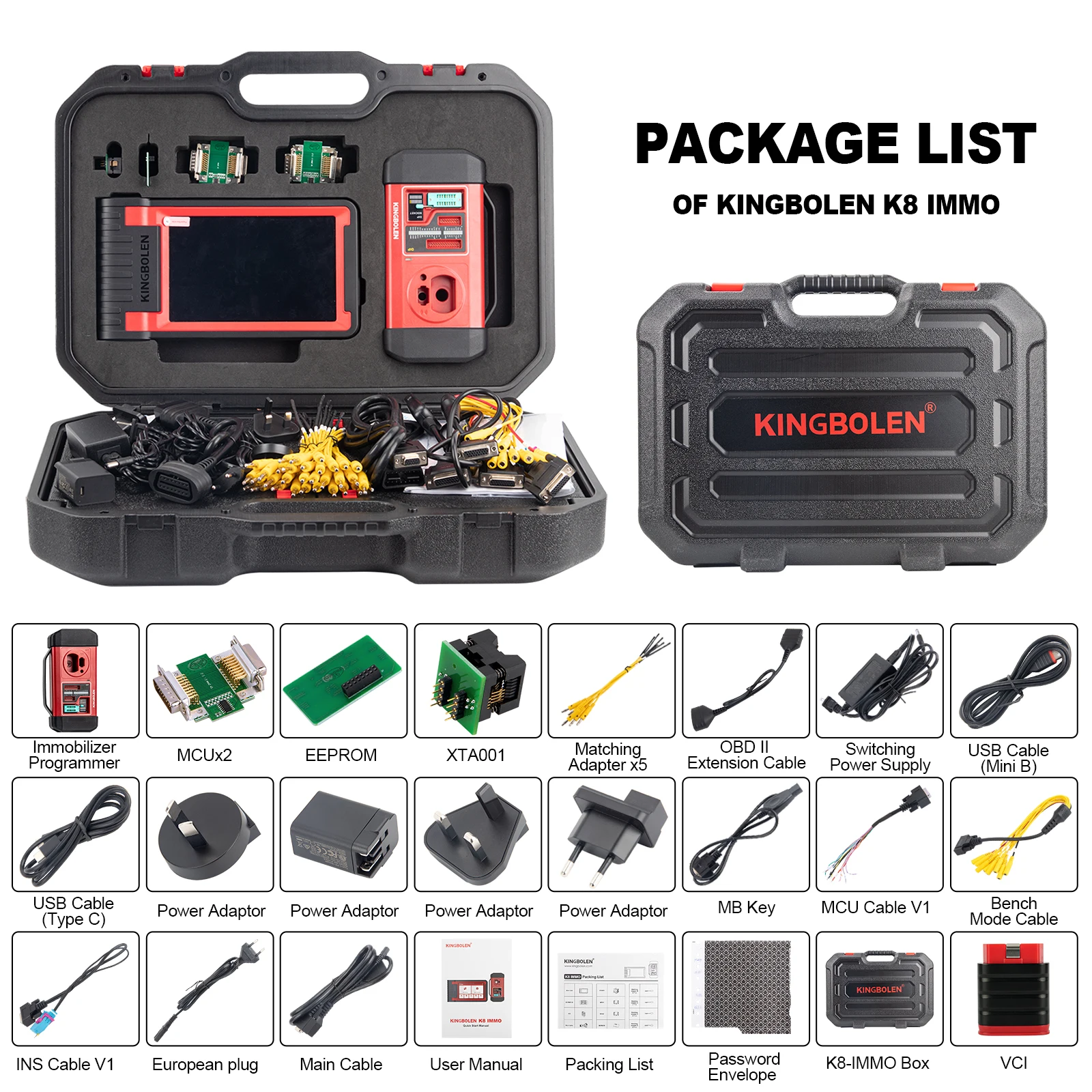 KINGBOLEN K8 IMMO Full System Diagnostics Tool Key Programming 24 Resets ECU Coding Active Test OBD2 Scanner 2 Years Free Update