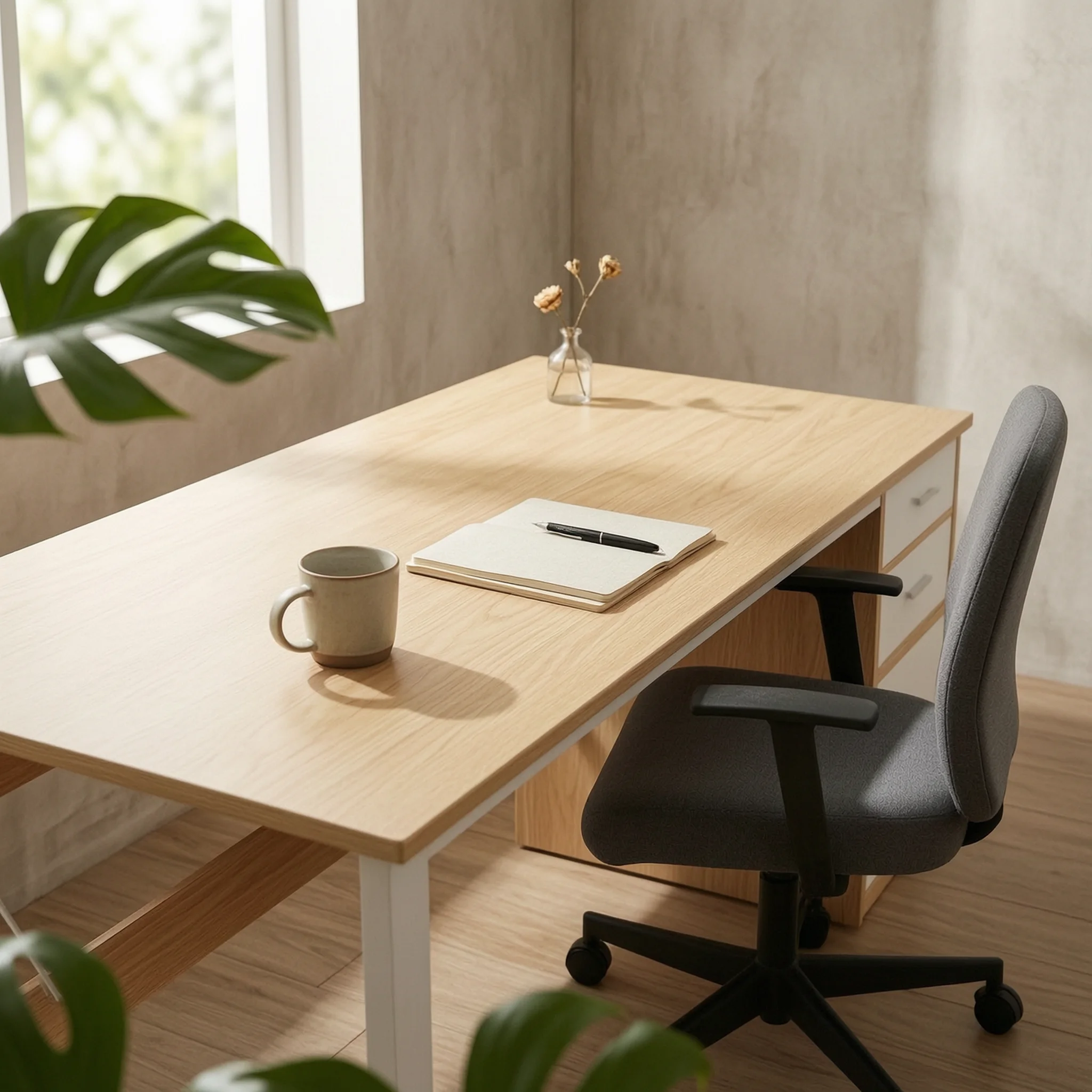 Writing Table with Side Cabinet Modern Design Computer Desk Wide Desktop Stable Construction for Bedroom, Gaming Setup