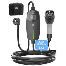 EVDANCE-Carregadores portáteis EV com plugue EU, display OLED, dispositivos elétricos do carro, cabo de carregamento 3.68KW, soquete IEC 62196, 16A