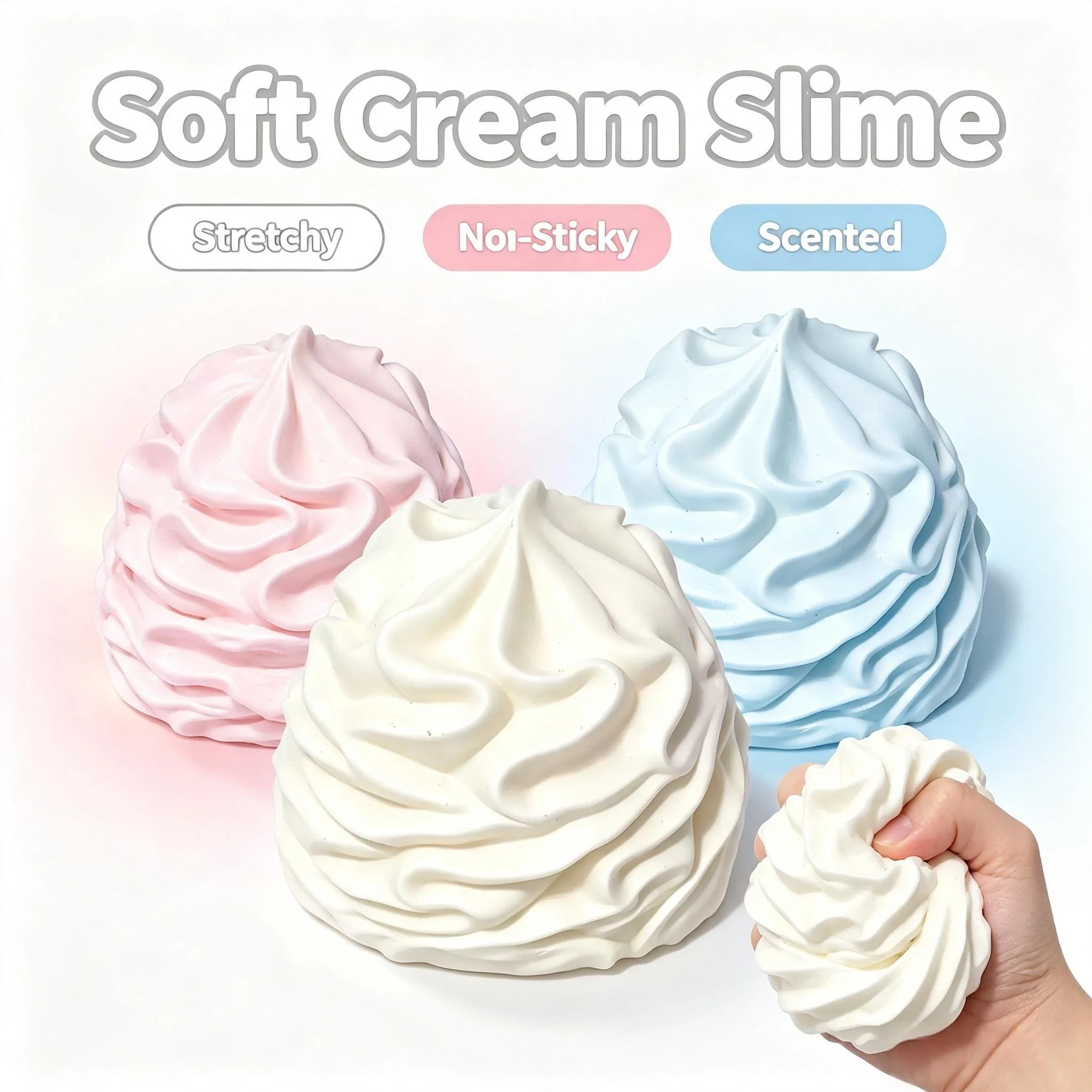 Whipping Cream Stress Ball Squishy Toys Moldable Non-Bounce Squeeze Ball ASMR Sensory Anti Stress Fidget Toys for Adults