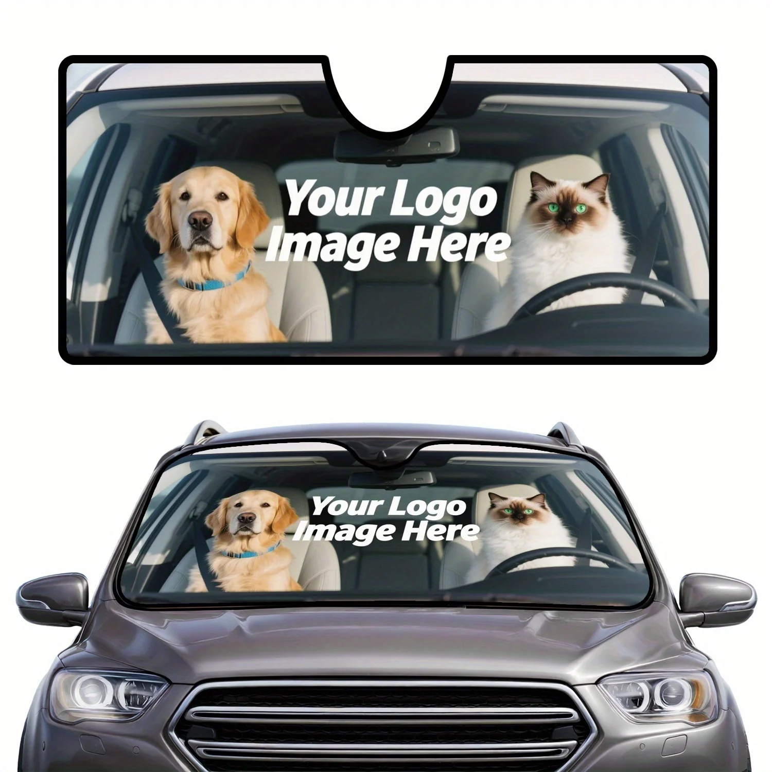 

Customizable Car Sunshade With Personalized Pet Photos & Text - 70x130/76x140cm, Foldable Design For Sedan, Truck, SUV Windshiel