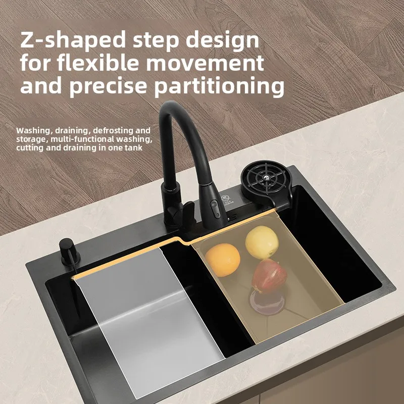 Large Single Bowl Kitchen Sink Nano Stainless Steel Top Mount Undermount Thickened Home Use Sink Kitchen Dishwashing Sink