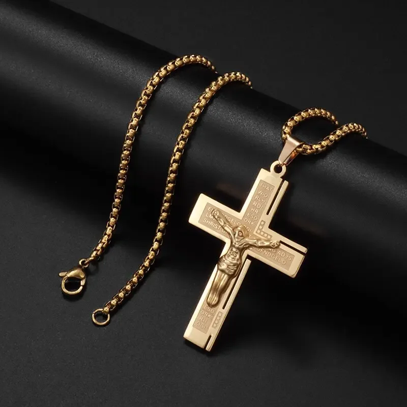 Personality Creative Design Religious Jesus Christ Cross Pendant Amulet Simple Men\'s and Women\'s Necklace