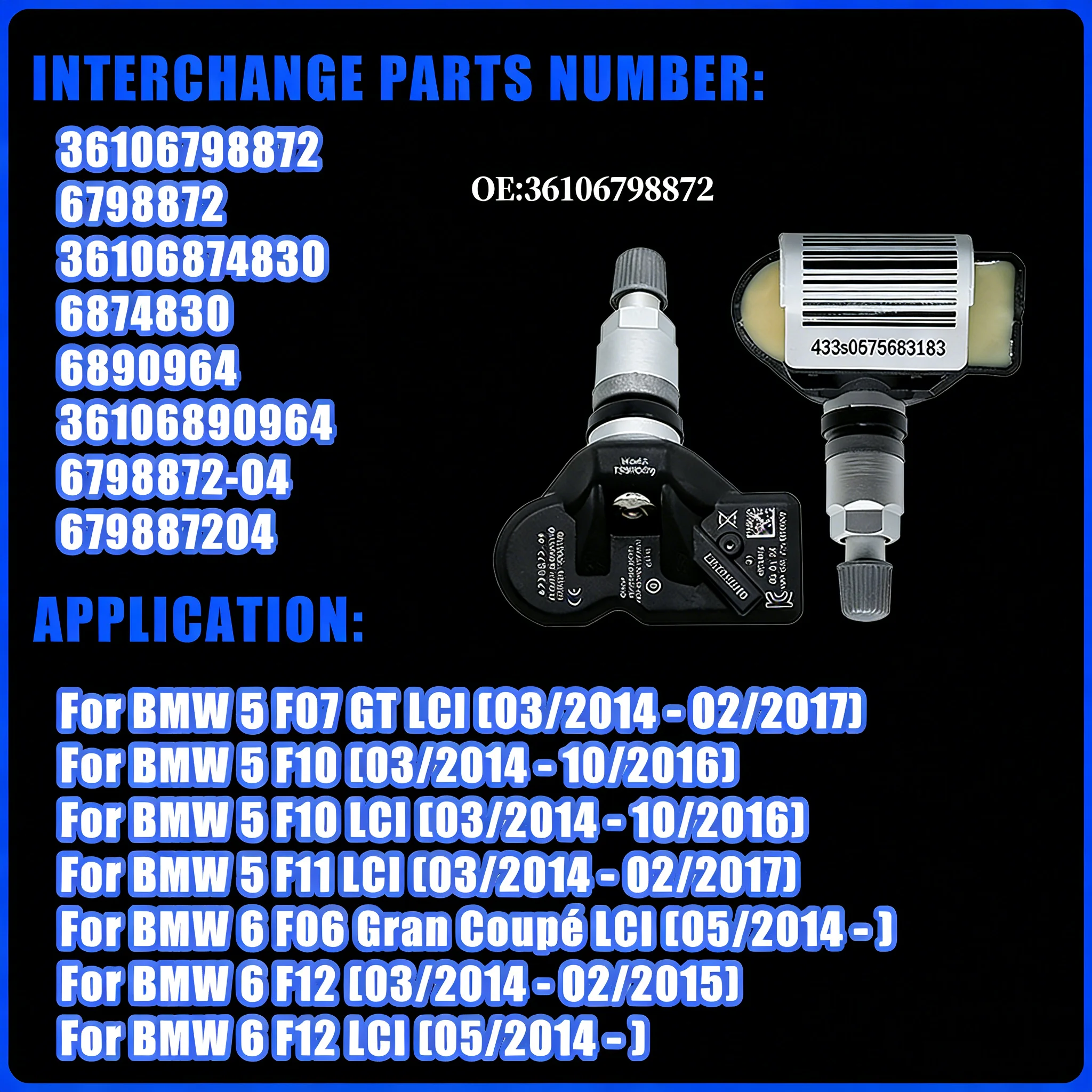 4 PCS 433MHz Tire Pressure Monitor Sensor 36106798872 6798872 For 5 Series F10 6 Series F12 7 Series X1 X3 X4 Z4 E89 For MINI