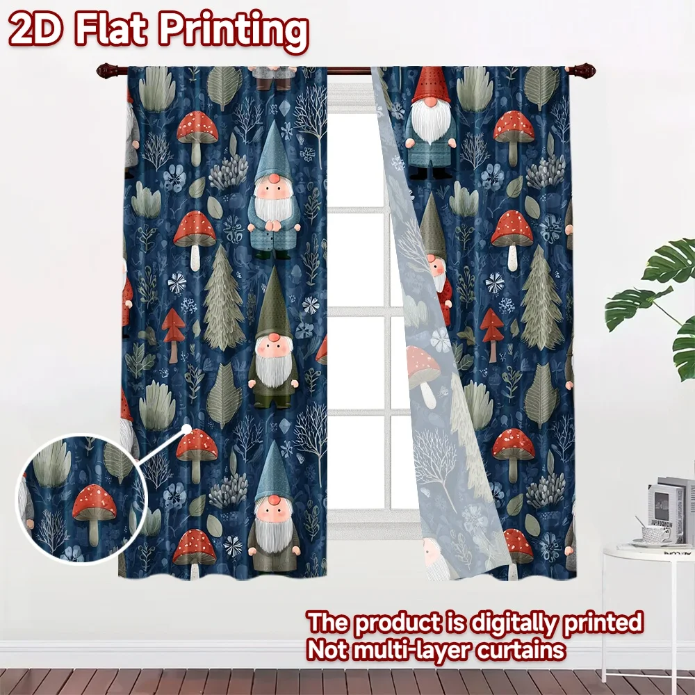 2D flat 2pcs Curtain Modern Minimalist Style Curtains Christmas Forest Gnomes Digitally printed polyester Festive Wall Decor Use