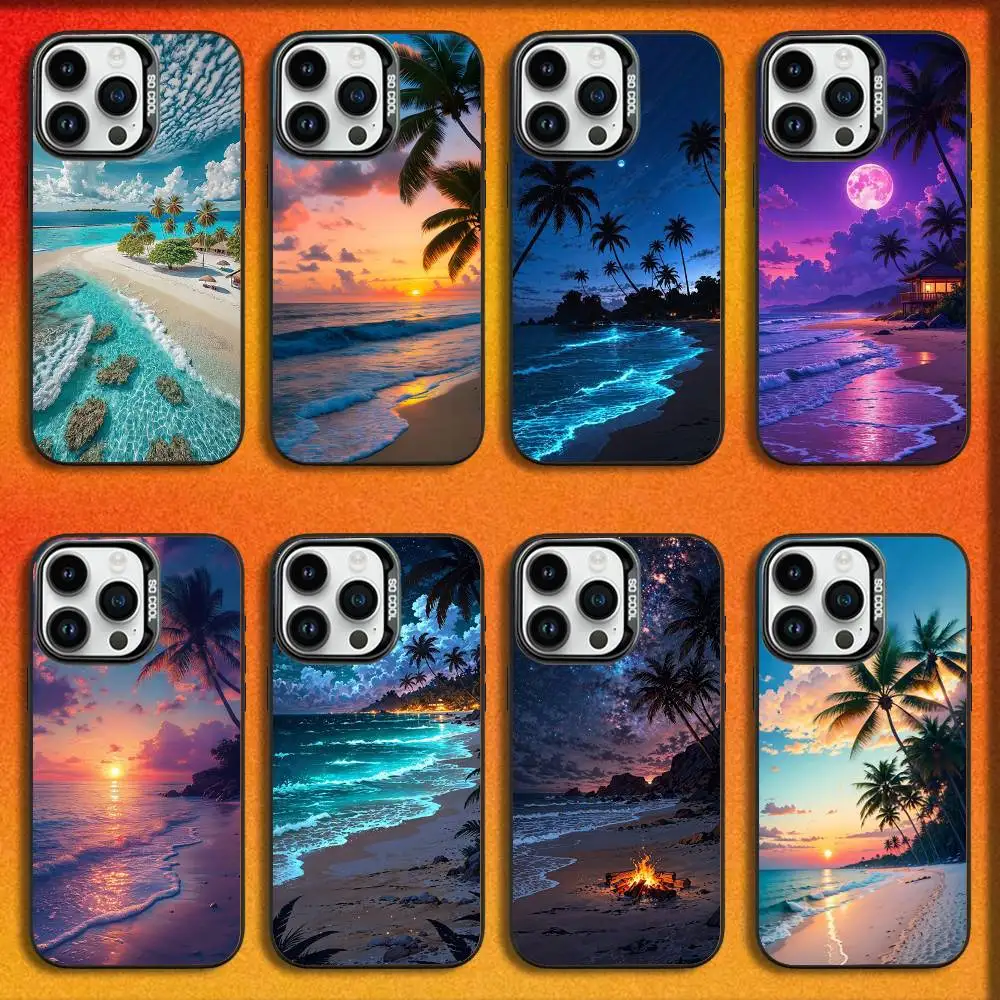 

Beach Sunset Palm Tree Sea Phone Case For iPhone 16,15,14,13,12,11,Mini,Pro,E,MAX Black Candy Matte Shockproof Cover