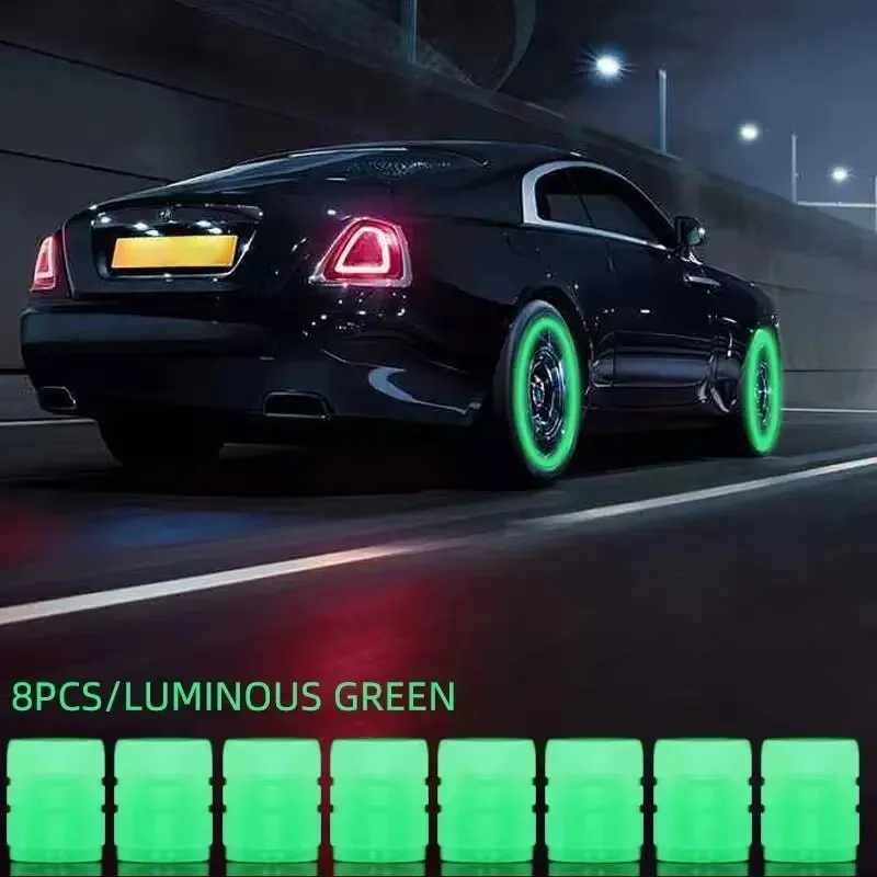 

8PCS Luminous Valve Motorcycle Bicycle Bike Car Wheel Tyre Hub Cap Fluorescent Night GlowingLuminous Valve Stem Caps Decor