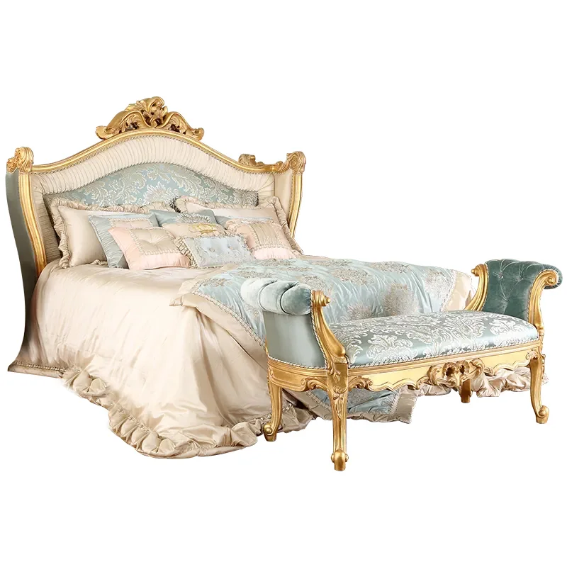 

European style, solid wood, carved, fabric bed, soft rest