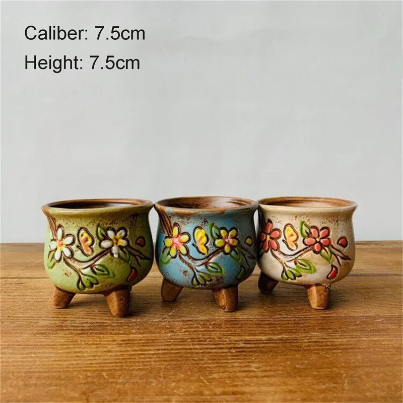 Korean Simple Fleshy Flower Pot Ceramic Hand-painted Fresh Thumb Pot Coarse Pottery Permeable Pot Peach Egg Flesh Flower