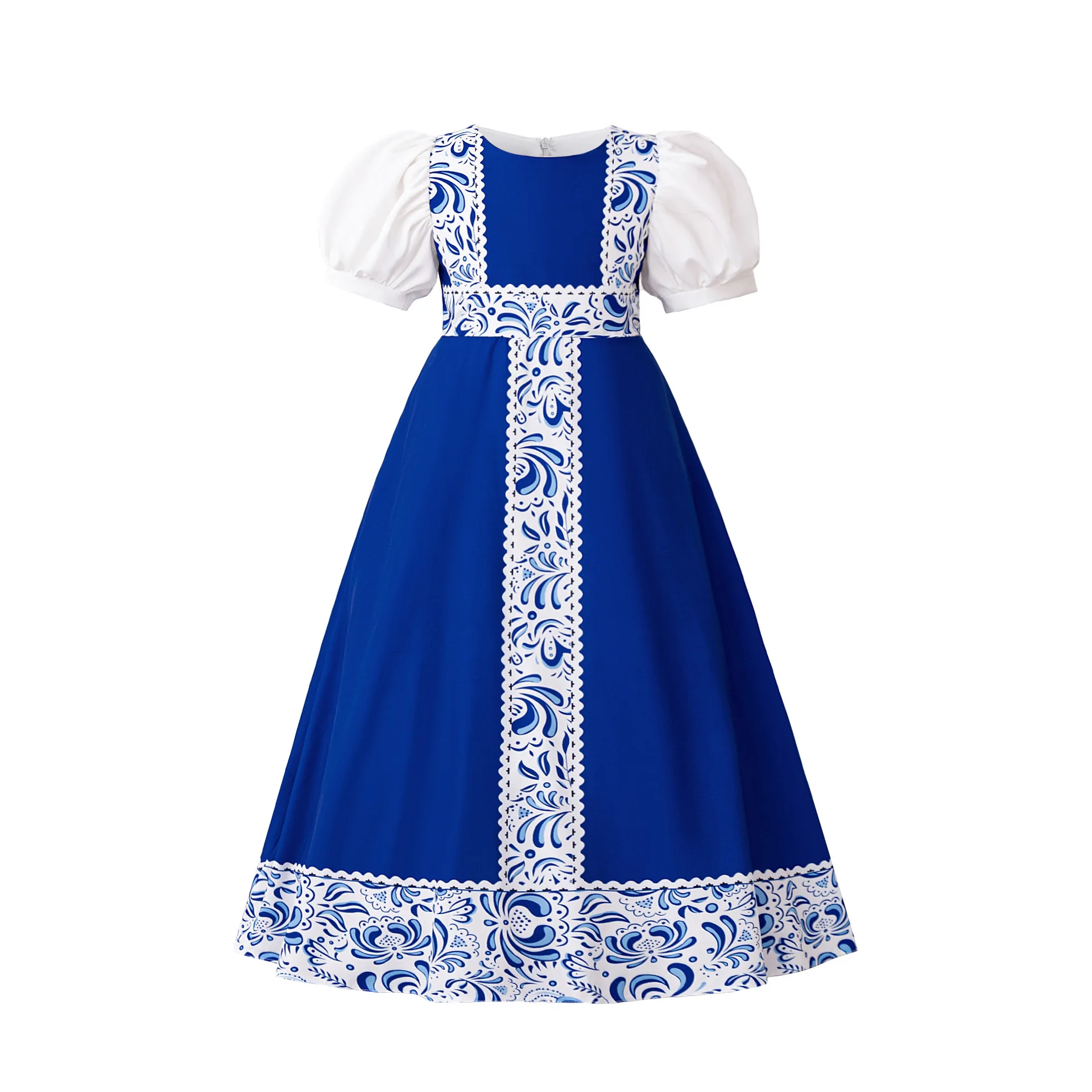 Muslim Robe Festival Children's Vintage Print Girls Arabic Traditional Clothing Luxury Kids Gown Elegant Party Dresses