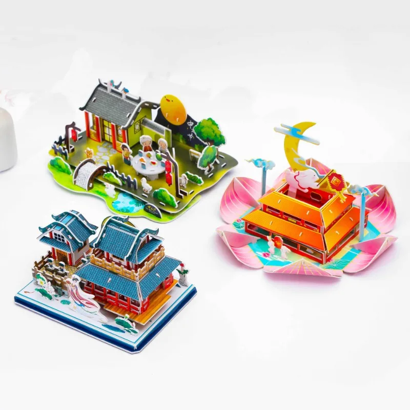 Mid-Autumn Lantern Festival Lantern Paper 3D Three-dimensional Puzzle Handmade DIY Traditional Culture Educational Jigsaw Puzzle