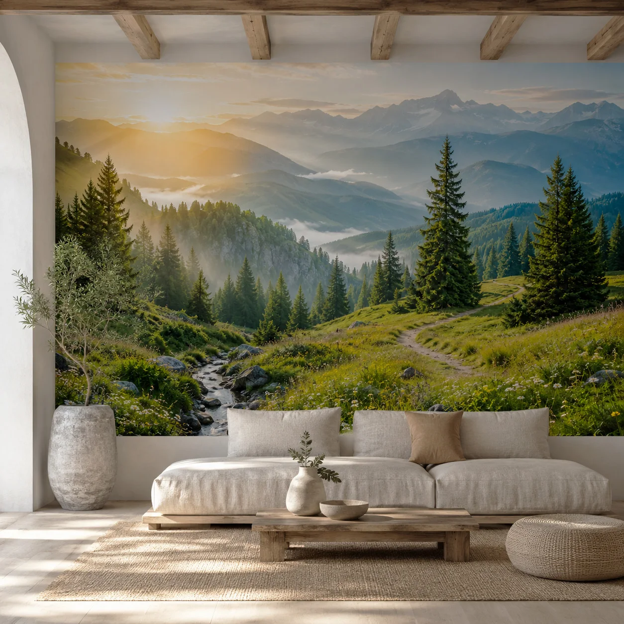 Mountain Forest Wallpaper Mural Pine Trees Alpine Valley Landscape Wall Decor Living Room Bedroom Custom Non Self Adhesive
