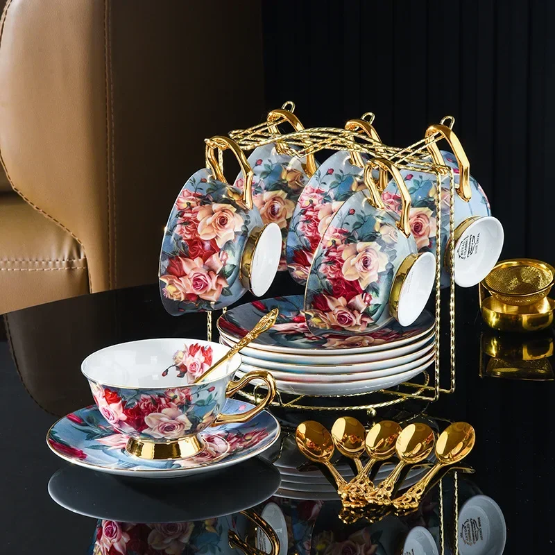 Top-grade Bone Porcelain Coffee Cup and Dish Set Light Luxury Exquisite Gift Box British Set Afternoon Tea Ceramics Tea Cup Set